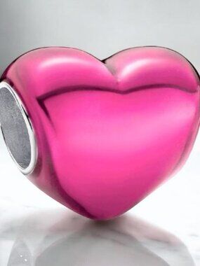 NEW Authentic Pandora Metallic Heart Charm PINK #793337C02